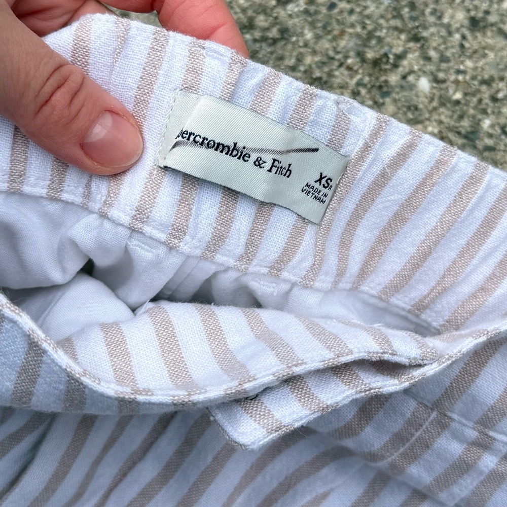 Abercrombie & Fitch White Tan Stripe Pants XS Summer Lightweight Chic - Picture 3 of 9